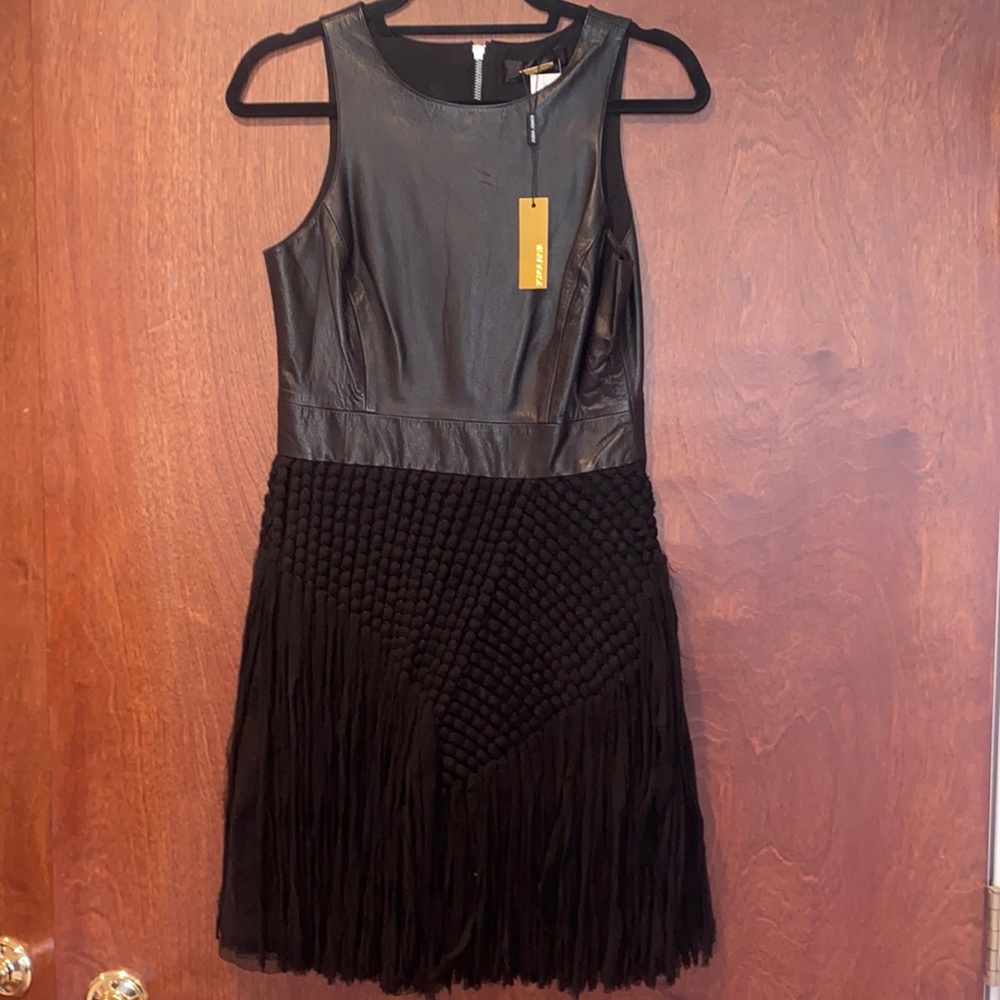 Alexia Admor leather and fringe dress